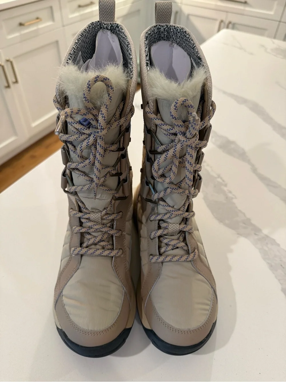 Columbia Women’s Tall Lace-Up Winter Boots in Beige and Tan